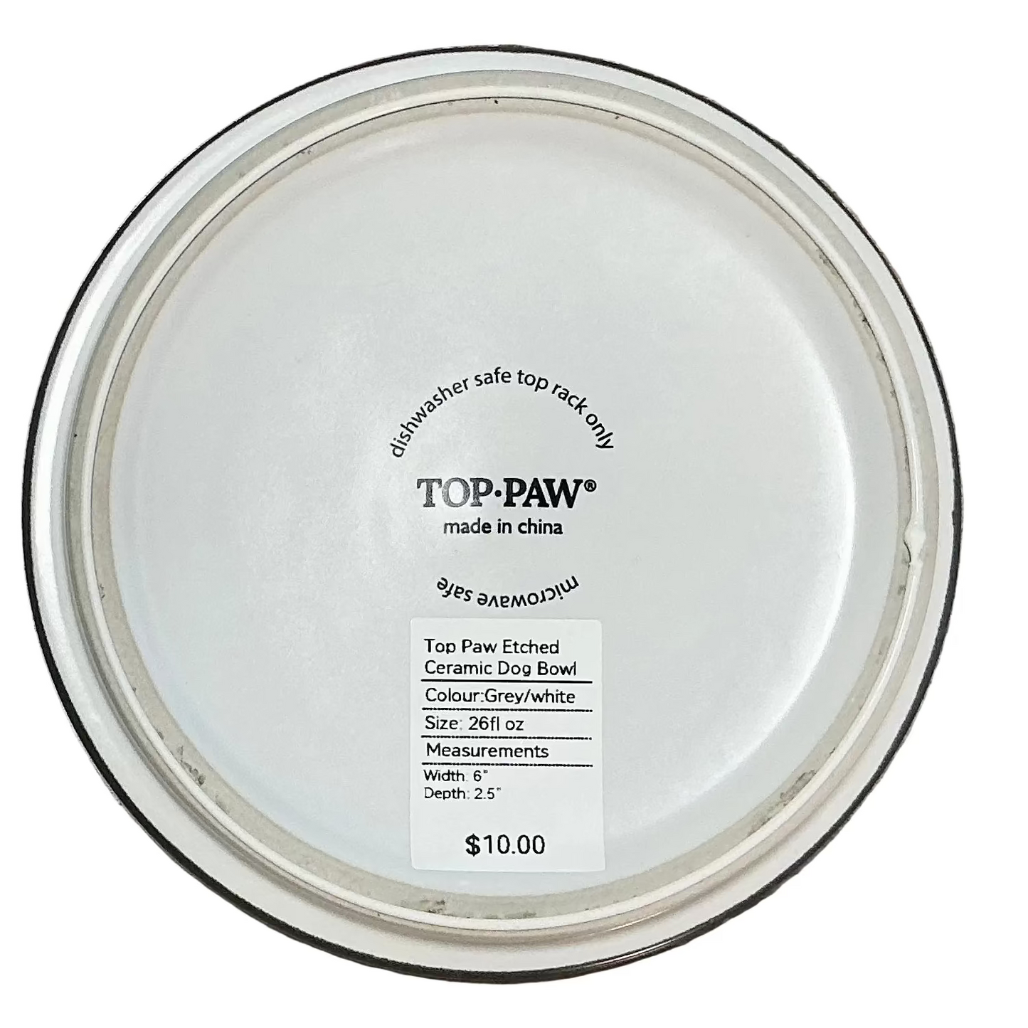 Top Paw Etched Ceramic Dog Bowl