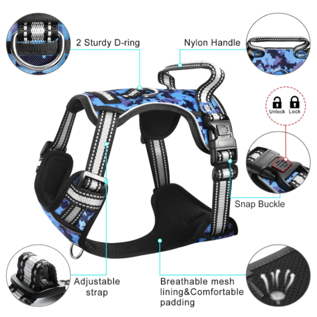 WINSEE Blue Dog Harnesses & Dog Collar