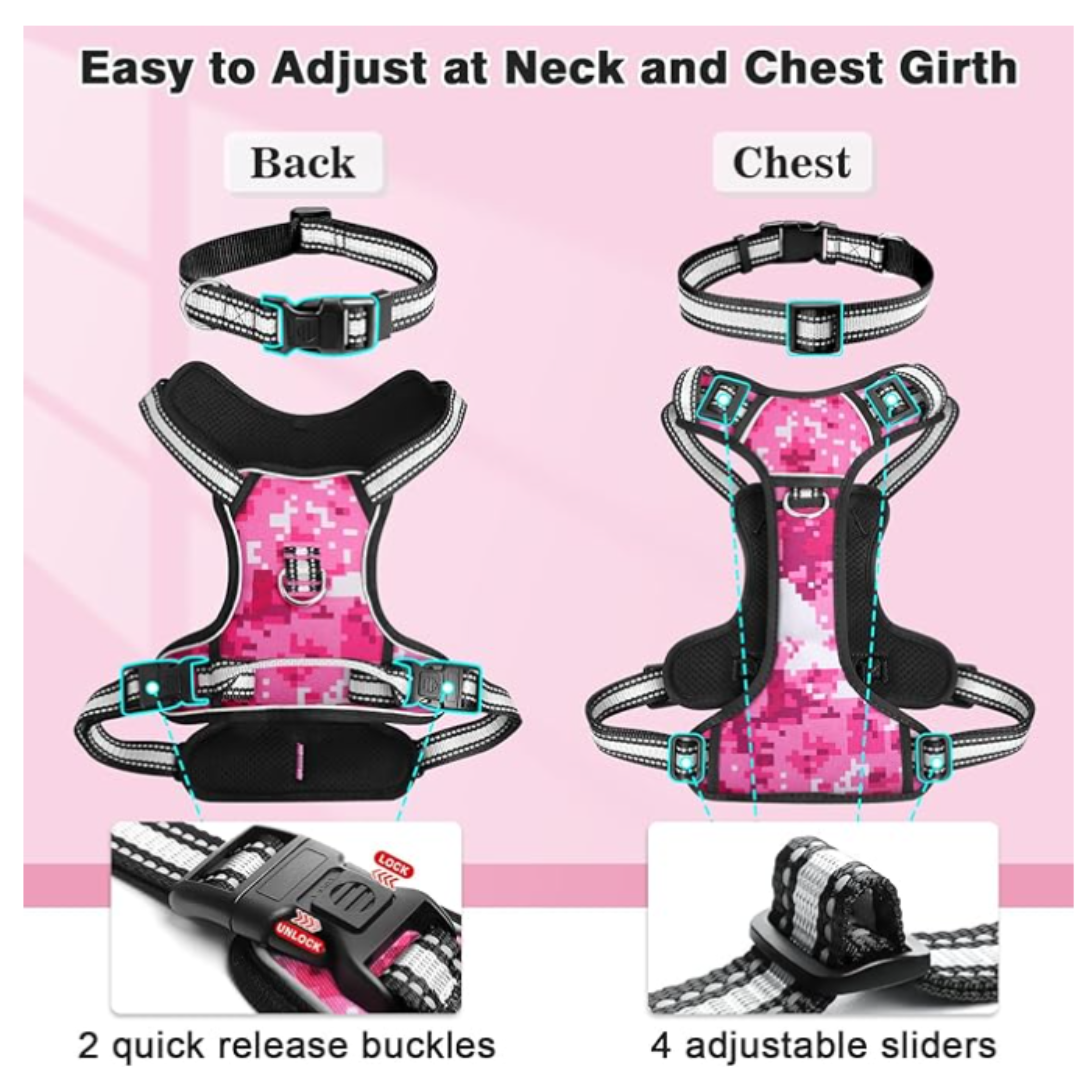 WINSEE Pink Dog Harnesses & Dog Collar