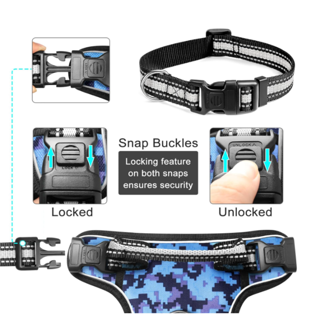 WINSEE Blue Dog Harnesses & Dog Collar