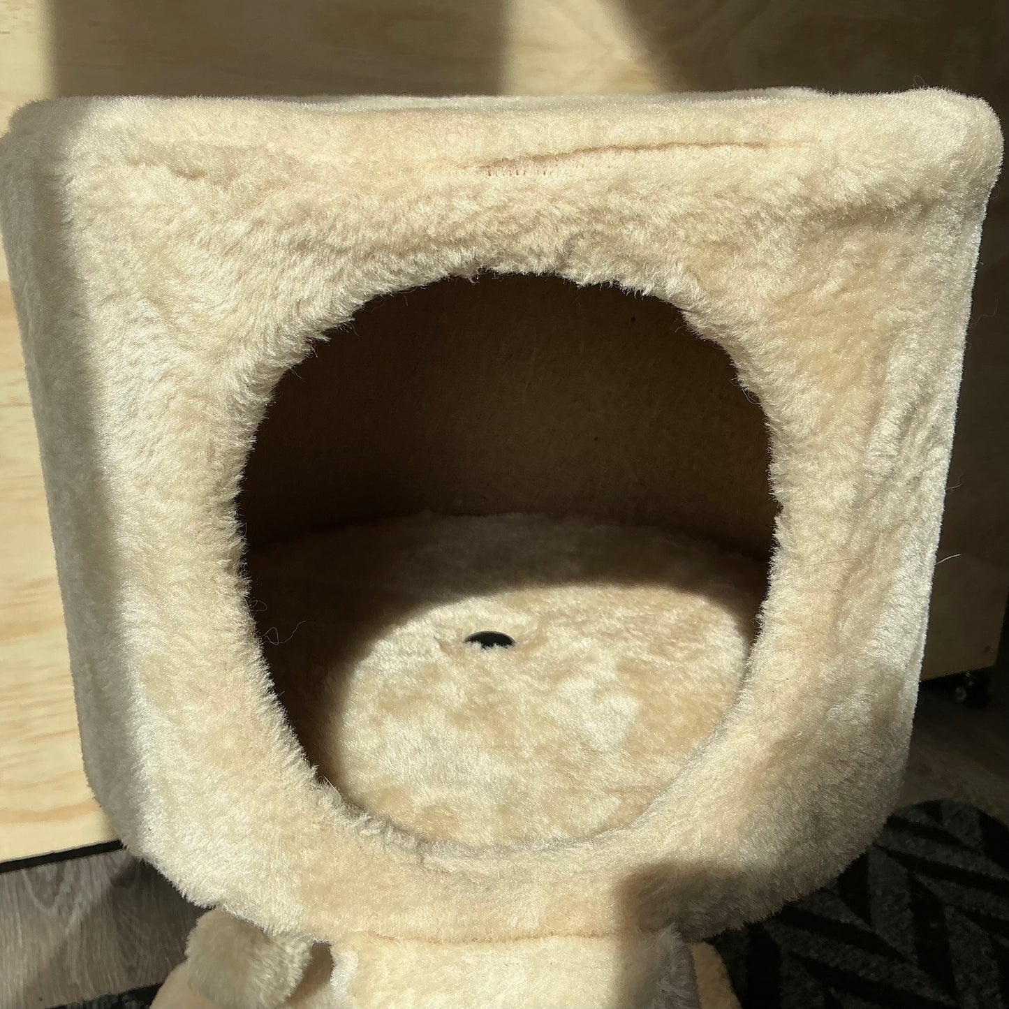 Cream Compact Cat Tree with Condo & Scratching Ramp