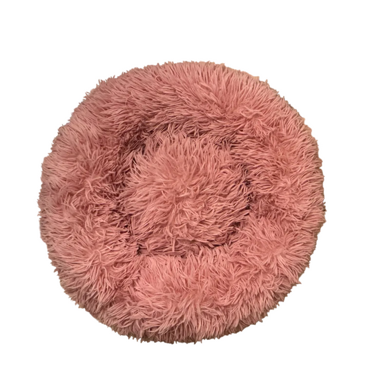 Pink Shaggy Calming Donut Dog Bed – 20"